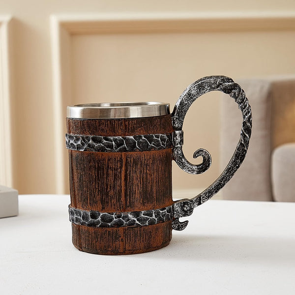 Faux Oak Middeleeuwse Retro Viking RVS Bierpul 500ml Uniek cadeau