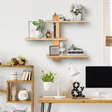 Wandrek, hout, 3-traps rustiek, zwevend rek, houten rek voor keuken, kinderkamer, badkamer, woonkamer, slaapkamer