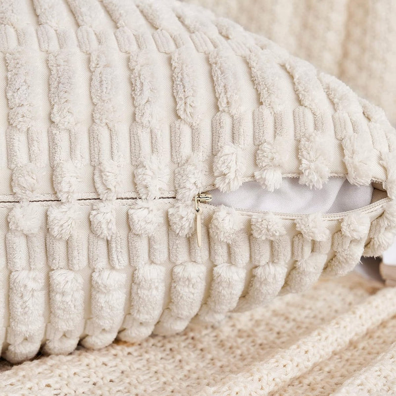 Corduroy kussenhoezen, decoratieve bankkussenhoezen, moderne kussenhoezen, 30 x 50 cm, decoratieve kussenhoezen voor woonkamer, bank, slaapkamer, set van 2, beige