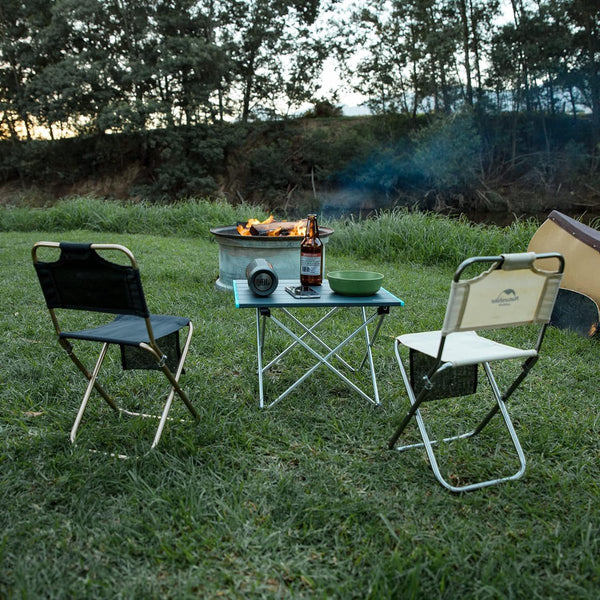 Camping klaptafel, aluminium tafelblad, waterdicht, draagbaar, licht, voor eten, koken, picknick, outdoor, vissen (zwart groot)