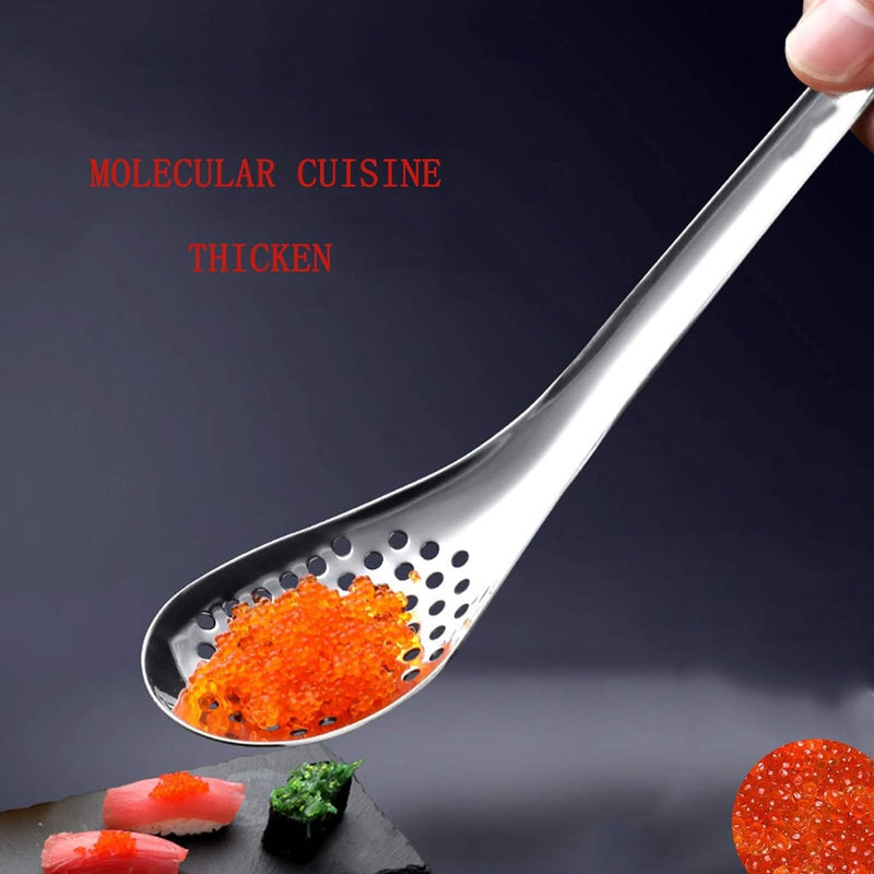 Kaviaarlepel, zeef, lepel, abseielepel, multifunctionele lepel, moleculaire lepel, 56 gaten, duurzame caviaarspoons, handwerk, zeeflepel voor keukenkookgereedschap, roestvrij staal, verdikt kookgerei, 3 stuks