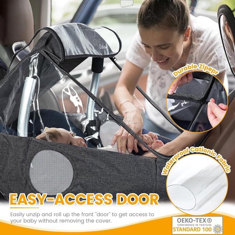 Universele regenhoes voor babyzitje , afdekbare draagopening en luchtgaten, contactvenster, met zak, noodzakelijke bescherming voor baby's of huisdieren (donkergrijs)