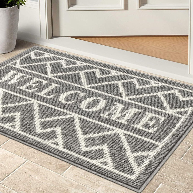 Deurmat voor binnen, 50 x 80 cm, grijs, antislip wasbare vuilvangmat, waterabsorberende deurmat, vuilvangertapijt voor entree, voordeur, terras, hal