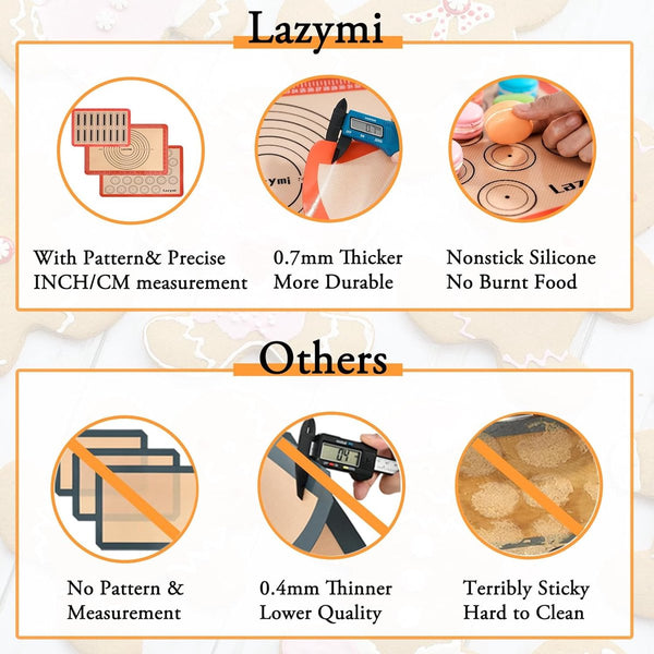 Bakmat siliconen met meting, 3-delige set, anti-aanbaklaag, siliconenmat bakken voor macaron, cake, brood, pizzamat, deegmat, uitrolmat (rood)