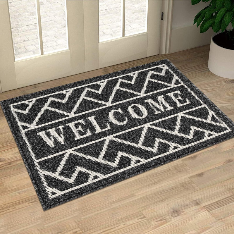 Deurmat voor binnen, 50 x 80 cm, zwart, antislip, wasbaar, vuilvangmat, waterabsorberende deurmat, vuilvanger, tapijt voor ingang, voordeur, patio, hal