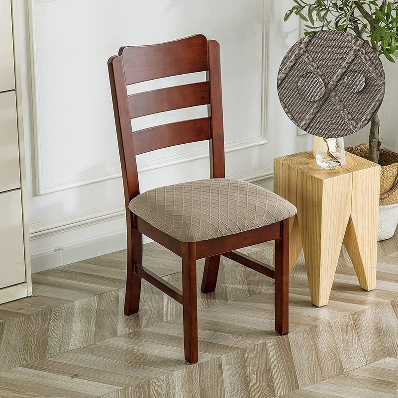 Stretch Diamond Mesh Waterdichte Eetkamerstoelhoezen Eetkamerstoelhoezen Keukenstoelhoezen met gesp (Taupe, 6)