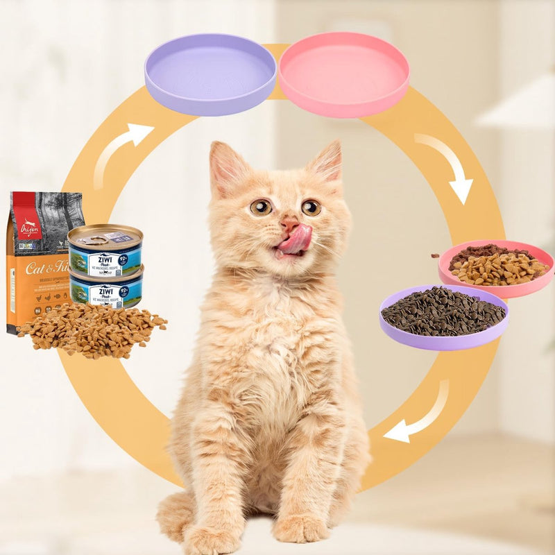 2 stuks platte kattenbakken, diameter 18 cm, kattenvoerbak, kattenbak, siliconen voerbak voor droogvoer en natvoer