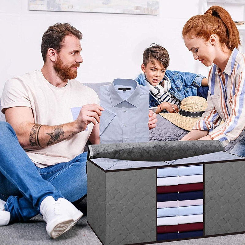 4-delige kledingopbergtas, 90 liter, organisator met grote capaciteit voor kleding, dekbedden, dekens, beddengoed met ritssluiting en transparant venster, dikke en ademende stof