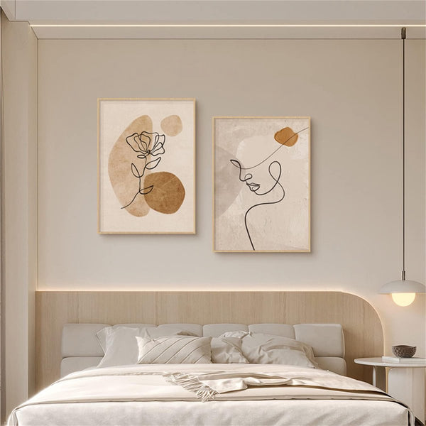 Set van 2 abstracte beige posters, abstracte canvasafbeeldingen, esthetische wandschilderijen, zonder lijst, wandschilderijen, boho-wanddecoratie voor woonkamer, slaapkamer, 40 x 50 cm