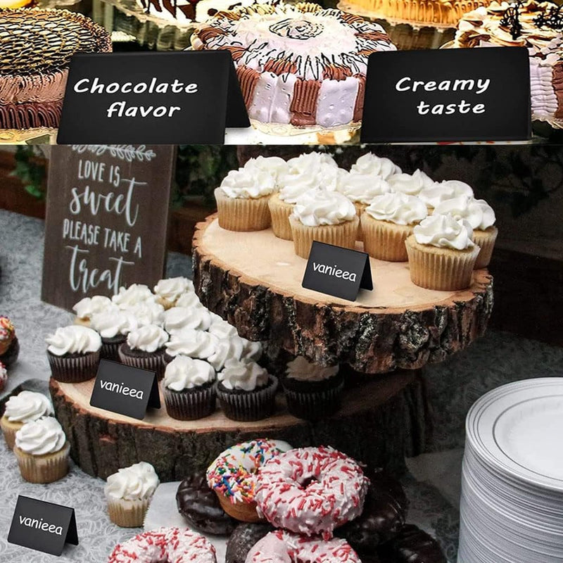 Mini-krijtbordset, kleine leisteen voor etikettering, kunststof buffetborden, krijtbord mini-tafelbladborden, voor prijskaartjes, bruiloft, feest, catering (zwart)
