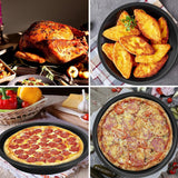 Set van 4 ronde pizzaplaten, 18,1 x 15 x 2,5 cm koolstofstalen pizzaplaat met 2 siliconenborstels voor taarten, pizza, brood, taarten, koekjes, bakken (zwart)