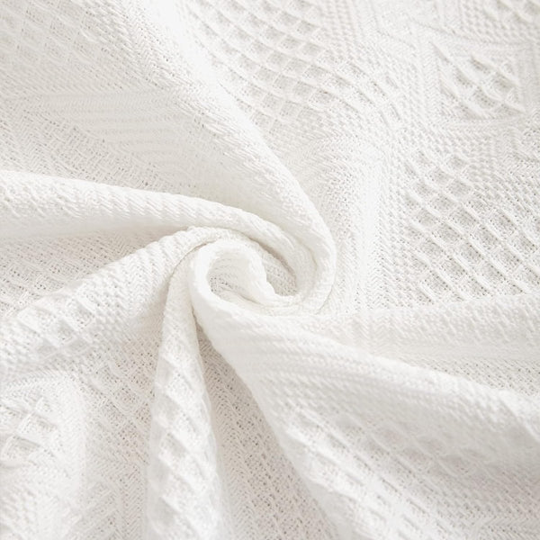 Grote banksprei voor 3-zitsbank met decoratieve kwastjes, dubbelzijdige bankhoes banksprei voor bank en bed, ruitpatroon met bladeren en bloemen - wit, 180 x 300 cm