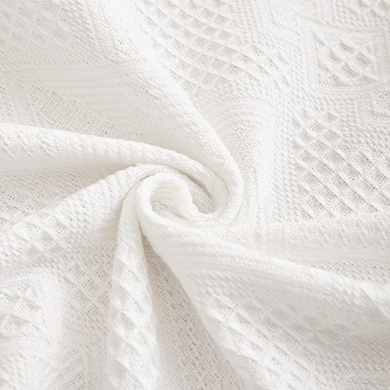 Grote banksprei voor 3-zitsbank met decoratieve kwastjes, dubbelzijdige bankhoes banksprei voor bank en bed, ruitpatroon met bladeren en bloemen - wit, 180 x 300 cm