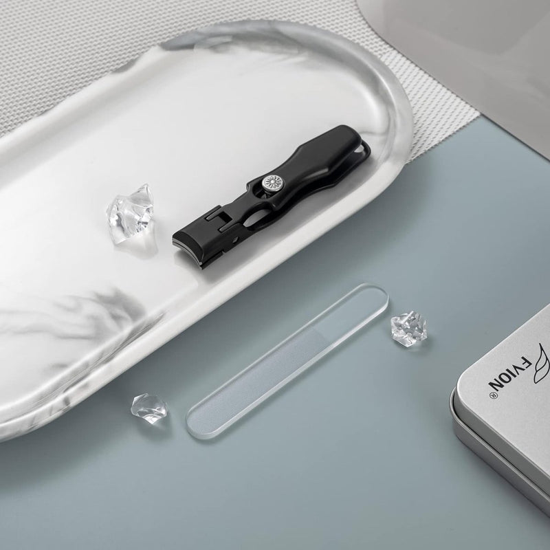 Nagelknipper met nagelvanger voor dikke nagels, nagelknipper groot 8,6 cm, brede kaakopening, roestvrij staal, vingernagel en teennagelknipper met glazen nagelvijl (zwart)