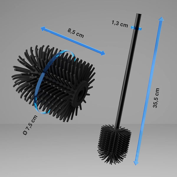 Vervangende premium toiletborstel van siliconen, wc-borstel met zwarte borstelharen, toiletborstel met matzwarte steel in bijzondere look, reservetoiletborstel voor universeel gebruik + gratis e-book