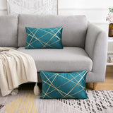 Set van 2 fluwelen kussenslopen, 30 x 50 cm, blauw-groen, geometrie, bronzen, sierkussen, kussenovertrek, bankkussen, decoratieve kussens, voor buiten, sierkussen, overtrek voor slaapkamer, bank, bed