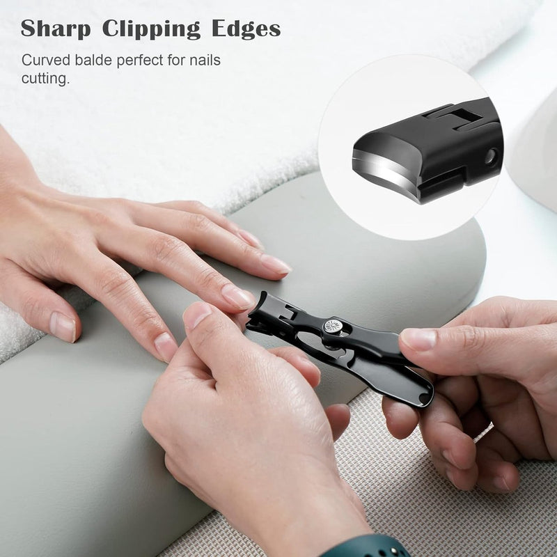 Nagelknipper met nagelvanger voor dikke nagels, nagelknipper groot 8,6 cm, brede kaakopening, roestvrij staal, vingernagel en teennagelknipper met glazen nagelvijl (zwart)