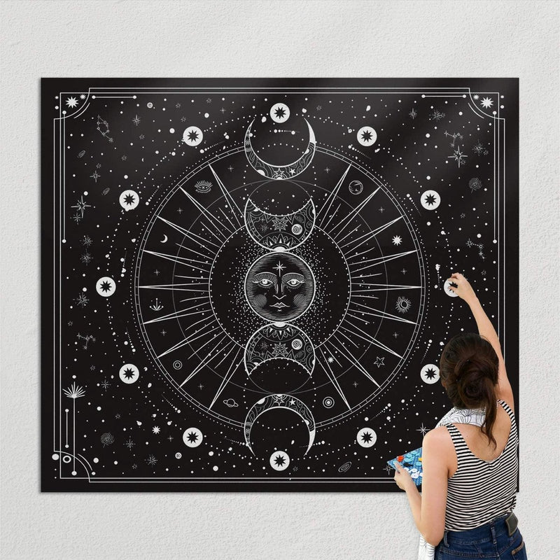 Wandtapijt maanfasen wanddoek zwart wandtapijt maan wanddecoratie psychedelisch tapijt gothic wandtapijten wandtapijt trippy wanddoek muur opknoping muur deco 180x230cm
