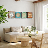 4-delige canvasafbeeldingen met houten lijst, canvasafbeeldingen 30 x 30 cm, moderne muurafbeeldingen, kunstdruk, wanddecoratie voor woonkamer, slaapkamer, huis, kantoor, eetkamer (Mandala)