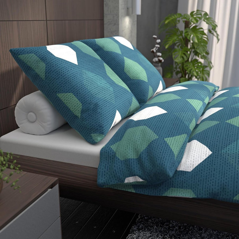 Beddengoed 135 x 200 cm, katoen, beddengoed voor het hele jaar, groen geometrisch premium