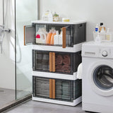 Opvouwbare kunststof opbergdoos, opbergdoos met deksel en wielen, dubbele opening, stapelbare opbergdoos, transparant, voor kantoor, kinderkamer, keuken en woonkamer