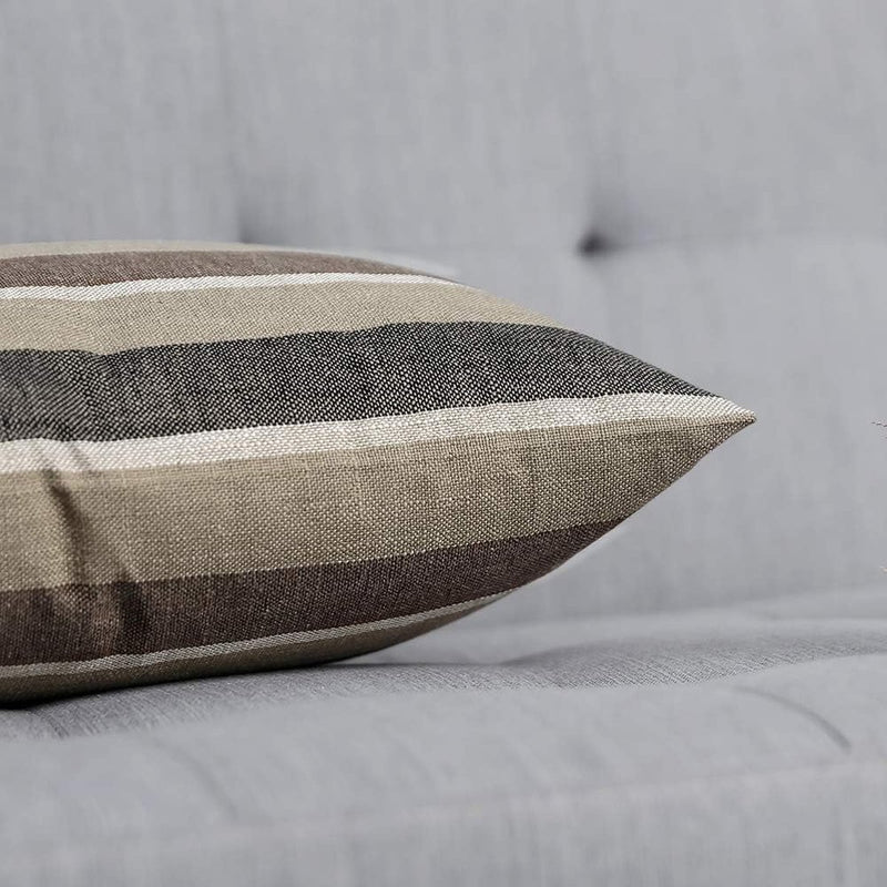 Set van 2 gestreepte kussenhoezen, kussenhoes, linnenlook, bankkussen, decoratieve kussenhoes, sierkussen, decoratieve bankkussenhoes voor bank, kantoor, bank, slaapkamer, woonkamer, 40 x 40 cm, koffie