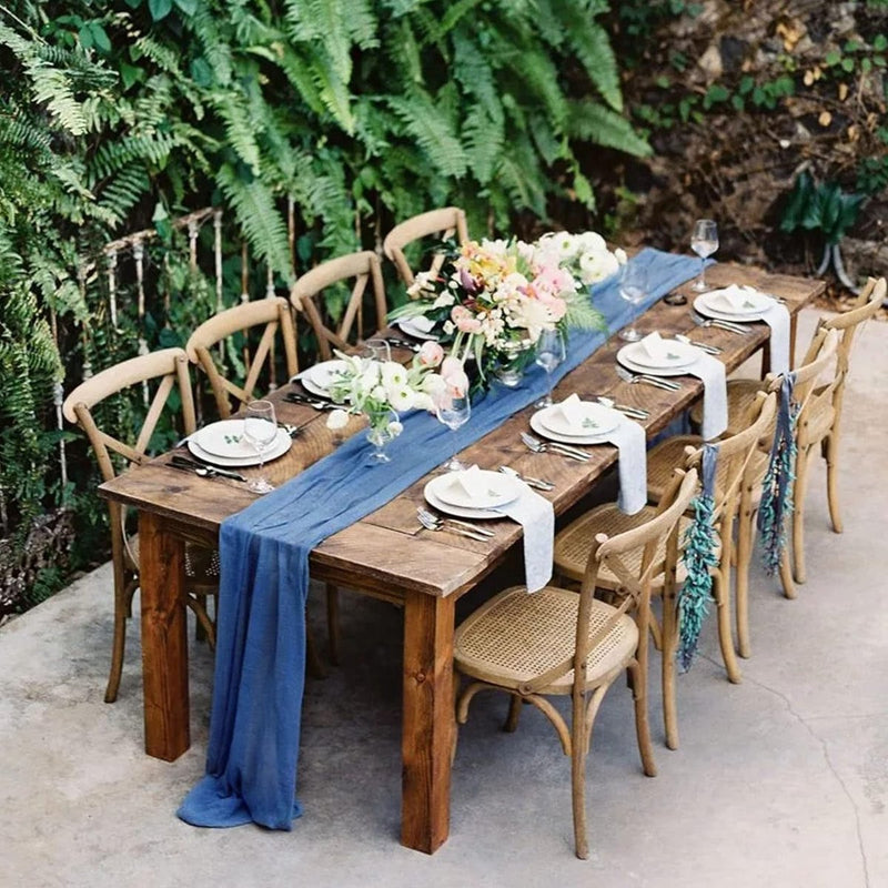 Chiffon tafelloper, 300 x 70 cm, donkerblauw, chiffon, decoreren, tafeldecoratie, romantische bruiloftsloper, tule decoratieve stof voor bruiloft, bruidsfeest, babyshower, verjaardag,