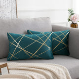 Set van 2 fluwelen kussenslopen, 30 x 50 cm, blauw-groen, geometrie, bronzen, sierkussen, kussenovertrek, bankkussen, decoratieve kussens, voor buiten, sierkussen, overtrek voor slaapkamer, bank, bed
