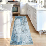 gangloper, antislip, voor gang, keuken en woonkamer, wasbaar, licht, lange loper (crème/blauw, 80 x 200 cm)