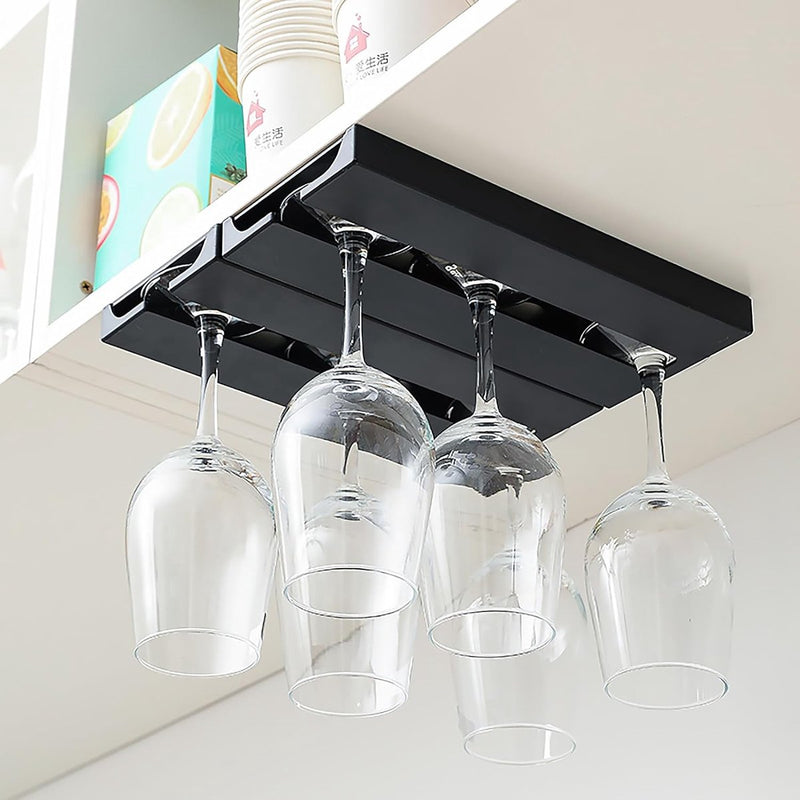 Set van 2 wijnglashouders, hangende glashouders, wijnglashouders onder de kast, wijnglashouder, glaswerkrek, ophangen, niet boren, wijnglazenrek, hangende glashouder, zwart (1)