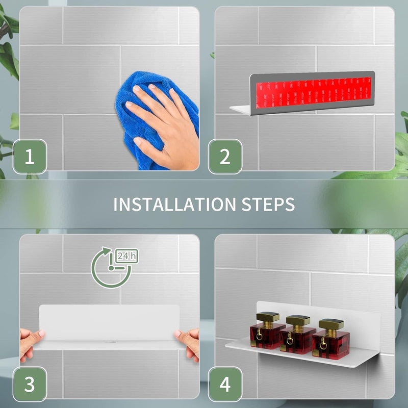 2 stuks wandrek, wit acryl, 23 x 9,5 cm, zwevende wandplanken, zwevend rek, zonder boren, met 4 kabelclips, displayplank muur, mini-rek voor kantoor, badkamer, keuken, slaapkamer