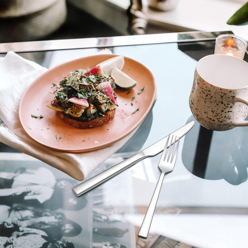 Steakbestekset, roestvrij staal, 6 tafelmessen en 6 vorken, steakbestekset voor 6 personen, vorken en messen, set voor huis/restaurant/hotel, hoogglans gepolijst en vaatwasmachinebestendig