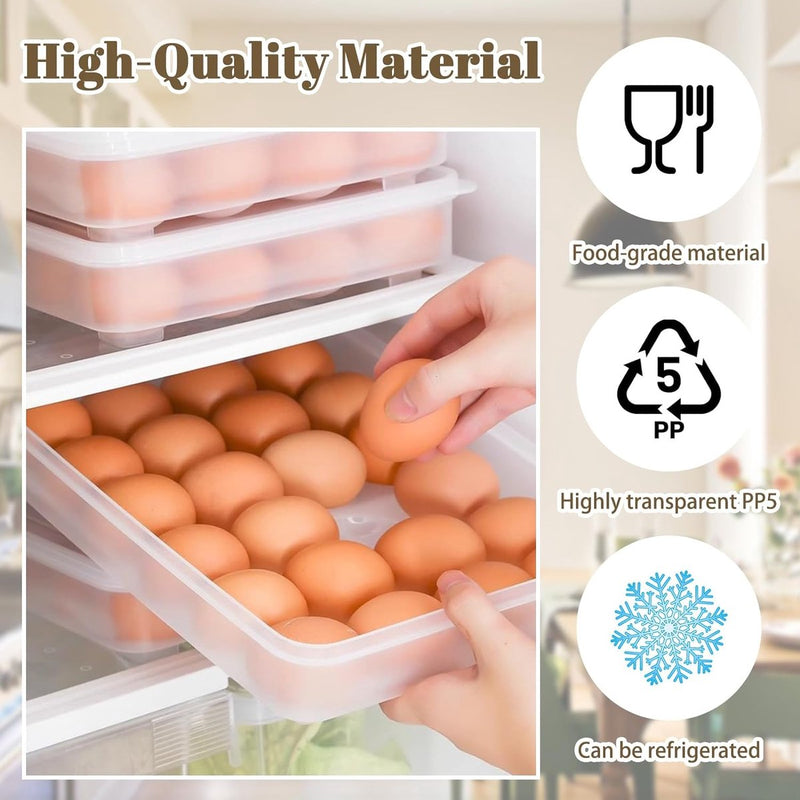 Set van 2 eiercontainers voor de koelkast, eierdoos met plastic deksel, transparante eiercontainer, eierdoosorganizer, stapelbare eierschaal voor keukens