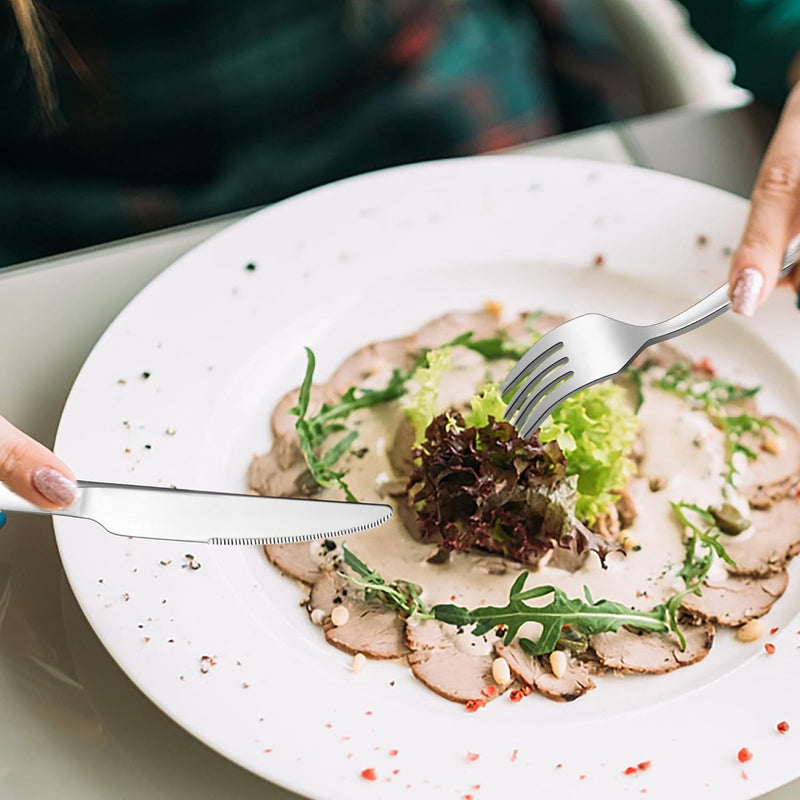 Steakbestekset, roestvrij staal, 6 tafelmessen en 6 vorken, steakbestekset voor 6 personen, vorken en messen, set voor huis/restaurant/hotel, hoogglans gepolijst en vaatwasmachinebestendig