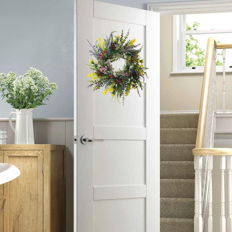 Kunstdeurkrans, lentekrans, kunstbloemenkrans, decoratieve wandkrans, hangende decoratie voor lente, zomer, bruiloftsfeest, festival, 40 cm