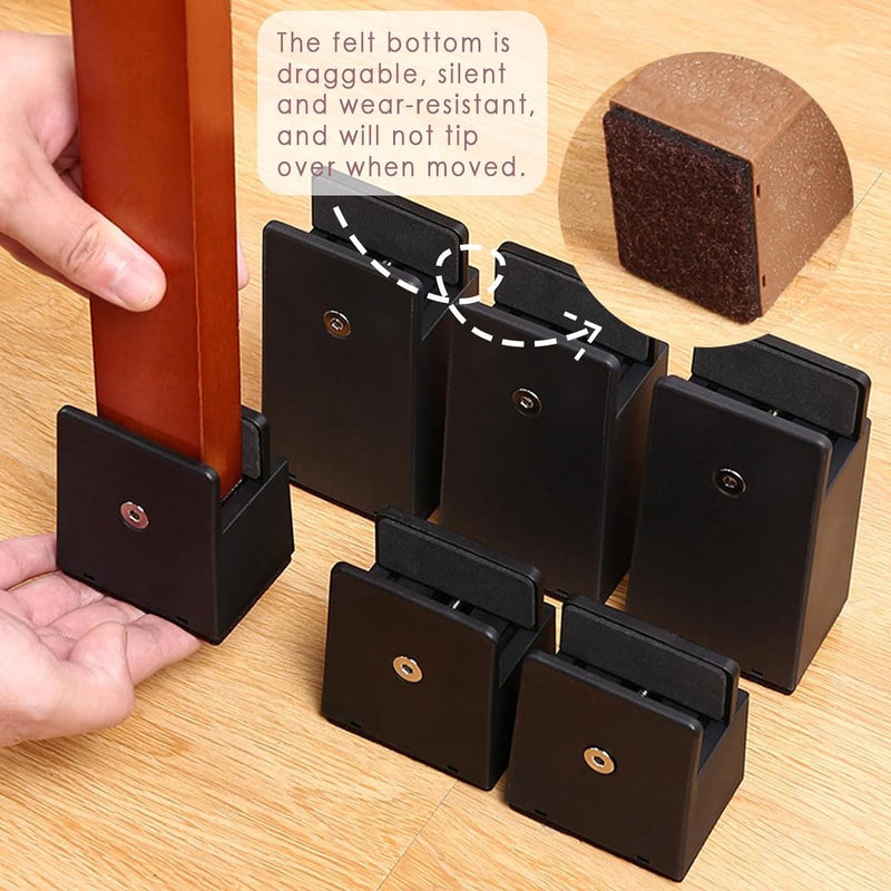 Verstelbare bedverhoger Meubelverhoger 5 cm met schroefklem, zwarte bedverhoger 2 inch zware stoelverhogers, verpakking van 4 meubelverhogers voor vierkante en ronde stoelpoten met een breedte van 0,8-1,6''