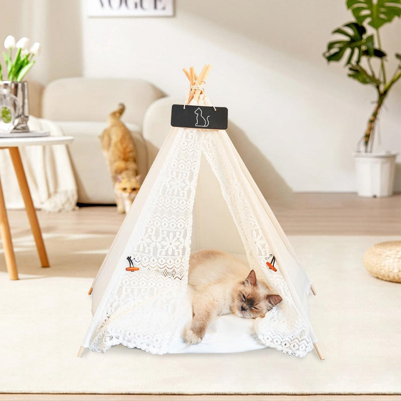 Tipi-tent Hond, Tipi-tent voor huisdieren Hondentent Kattentent Huisdierententen Huizen Huisdier-tipi met kussen Afneembaar en wasbaar Huisdierbed 50 x 50 x 60 cm
