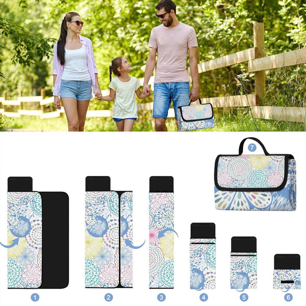 Waterdichte picknickdeken, 200 x 200 cm grote stranddeken, zandvrij met waterdichte onderkant, draagbare strandmat voor 4-6 personen, campingdeken met draaggreep voor park, tuin, strand, buiten