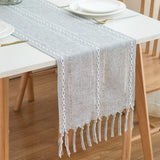 Tafelloper landhuisstijl grijs boho tafel loper met kwastjes rustieke table runner, 32x228 cm, lichtgrijs