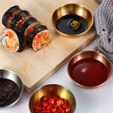 Set van 4 gouden sauskommen, roestvrijstalen minidipkommen, ronde dompelkommen, roestvrijstalen kleine serveerschalen, ronde serveerschalen, roestvrijstalen sauskom, sojasaus, ketchup, kruiden,