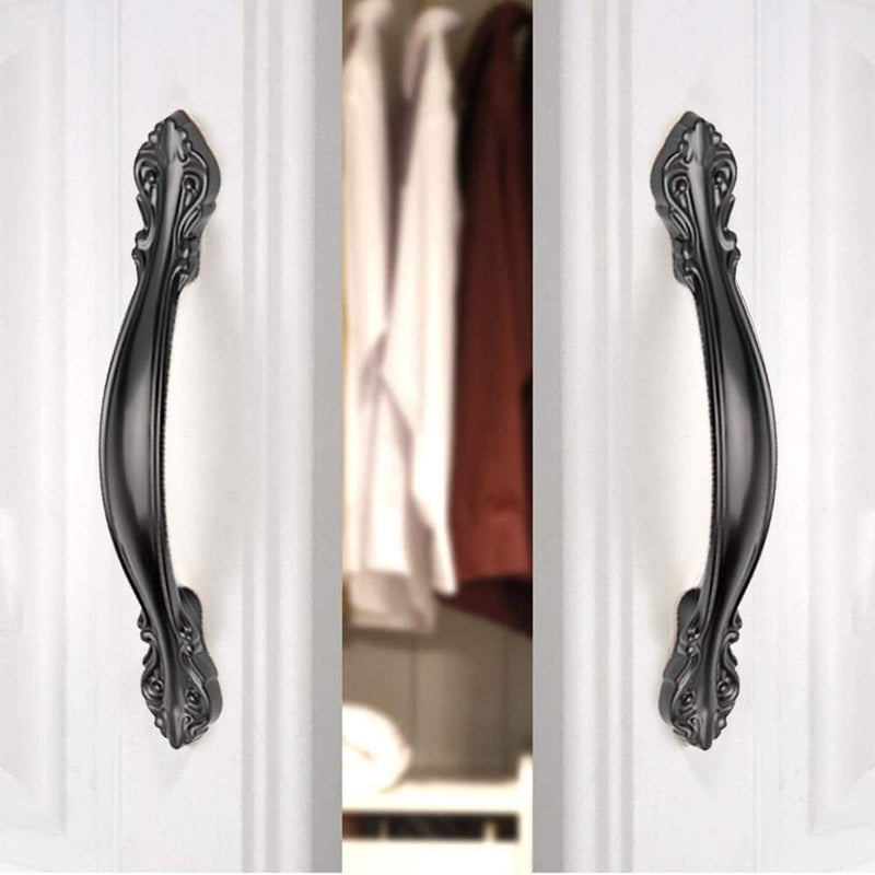 4 stuks zwarte retro deurgreep, kastgreep, zwarte booggreep, met 8 schroeven voor keukenkastdeuren, ladegrepen, deuren in verschillende stijlen (zwart)