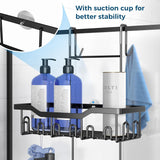 Doucheplank om op te hangen, doucheplank zonder boren met zeepbakje, meerdere haken, douchemand, hangende badkamerorganizer (zwart)