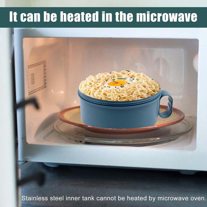 Ramen Bowl Set, roestvrijstalen Ramen Bowl, Japanse soepkom, 1200 ml Ramen Bowl met deksel, traditioneel Japans servies (poederblauw)