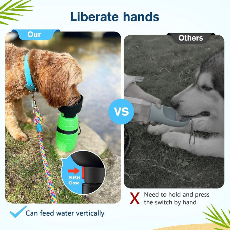Drinkfles honden voor onderweg, hondendrinkfles, siliconen waterfles hond met opvouwbare waterschaal, hondendrinkfles voor onderweg. Huisdierdrinkbak, draagbaar, groen, M, 500 ml