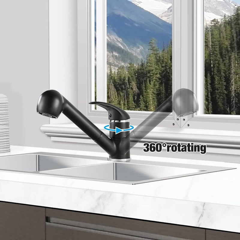 Keukenkraan, uittrekbaar, zwart, 360 graden draaibare waterkraan keuken, armatuur keuken met 2 wateruitlaatmodi, eengreepsmengkraan wastafelarmatuur