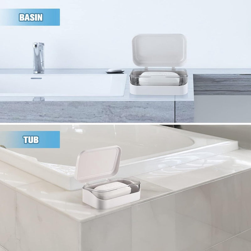 Zeepkist met deksel, zeepkist op reis Waterdichte zeepbakje met afvoer, draagbare rechthoekige zeepkist voor zeepkist op reis (wit)