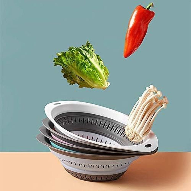 Opvouwbare zeef - BPA-vrije siliconen voedselzeef met plastic handgrepen - Heavy Duty opvouwbare hittebestendige pasta en groenten Keukenafvoer Stoommand - Vaatwasmachinebestendig - Pack van 3