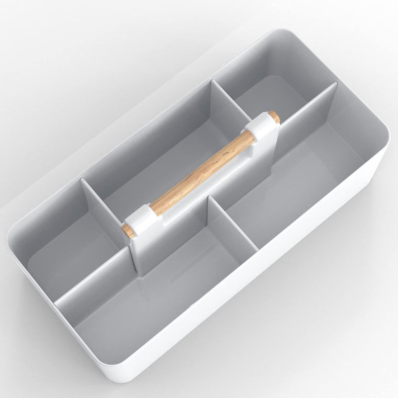 Make-up organizer in grijs, 32 x 15,5 x 8 cm, beauty-cosmetica-opbergdoos met 5 vakken voor het opbergen van make-up, ook ideaal als bureau-organizer of voor keukengerei