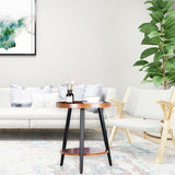 Bijzettafel met 2 planken, ronde salontafel met opbergruimte, 2-laags walnootkleurige MDF-banktafel met ronde planken, nachtkastje, houten tafel met stalen frame, 40 x 48cm (walnoot)