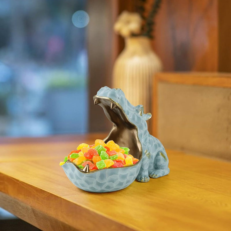 Schaal nijlpaard, hars sleutelhouder figuur, grote mond nijlpaard standbeeld tafeldecoratie, moderne sleutelschaal voor hal, woonkamer, kantoor, geschenken, decoratie, groen-klein